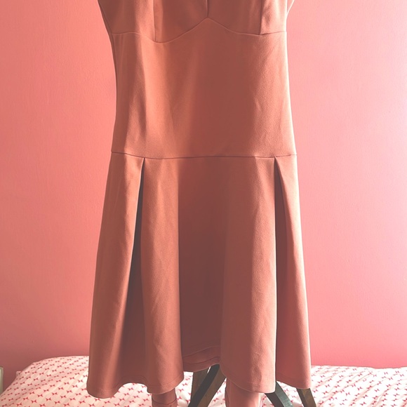 Drop Hem Plunge Rose Colored Skater Dress - Picture 7 of 8